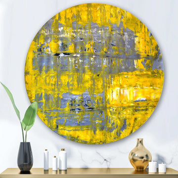 Yellow Meets Grey Abstract Art I - Abstract Metal Circle Wall Art